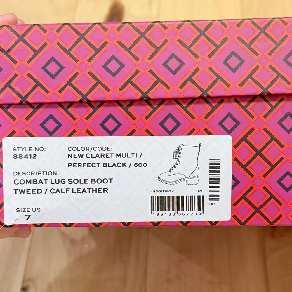 NWB Tory Burch Women’s Combat Lug Sole Tweed Leather Boots